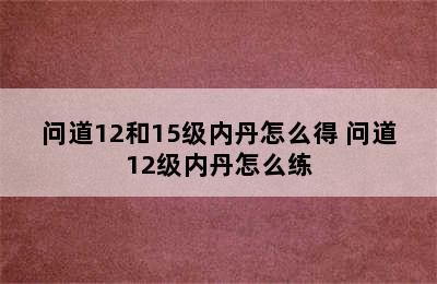 问道12和15级内丹怎么得 问道12级内丹怎么练